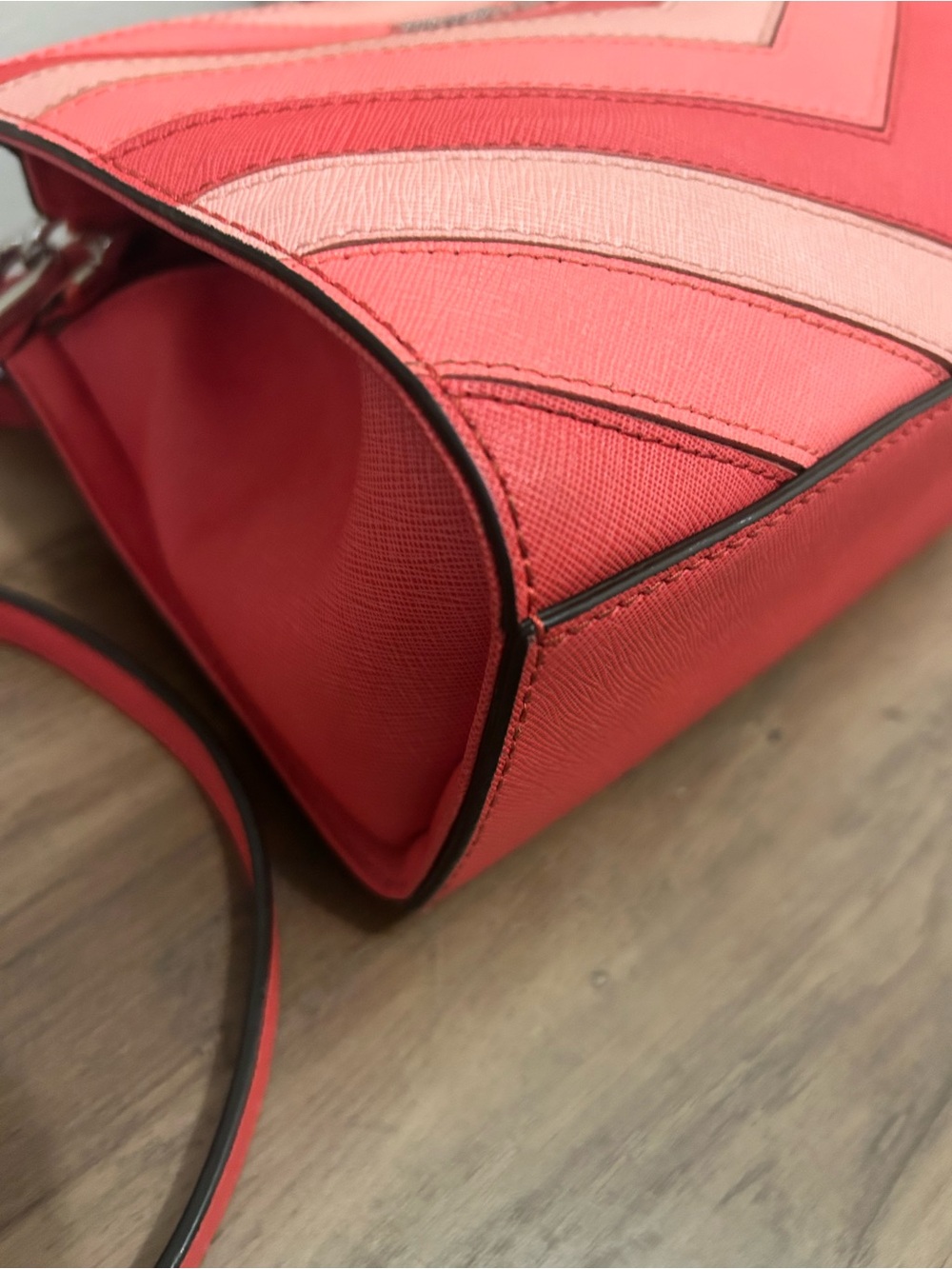 Michael Kors Coral and Pink Chevron Saffiano Leather Crossbody - Picture 6 of 9
